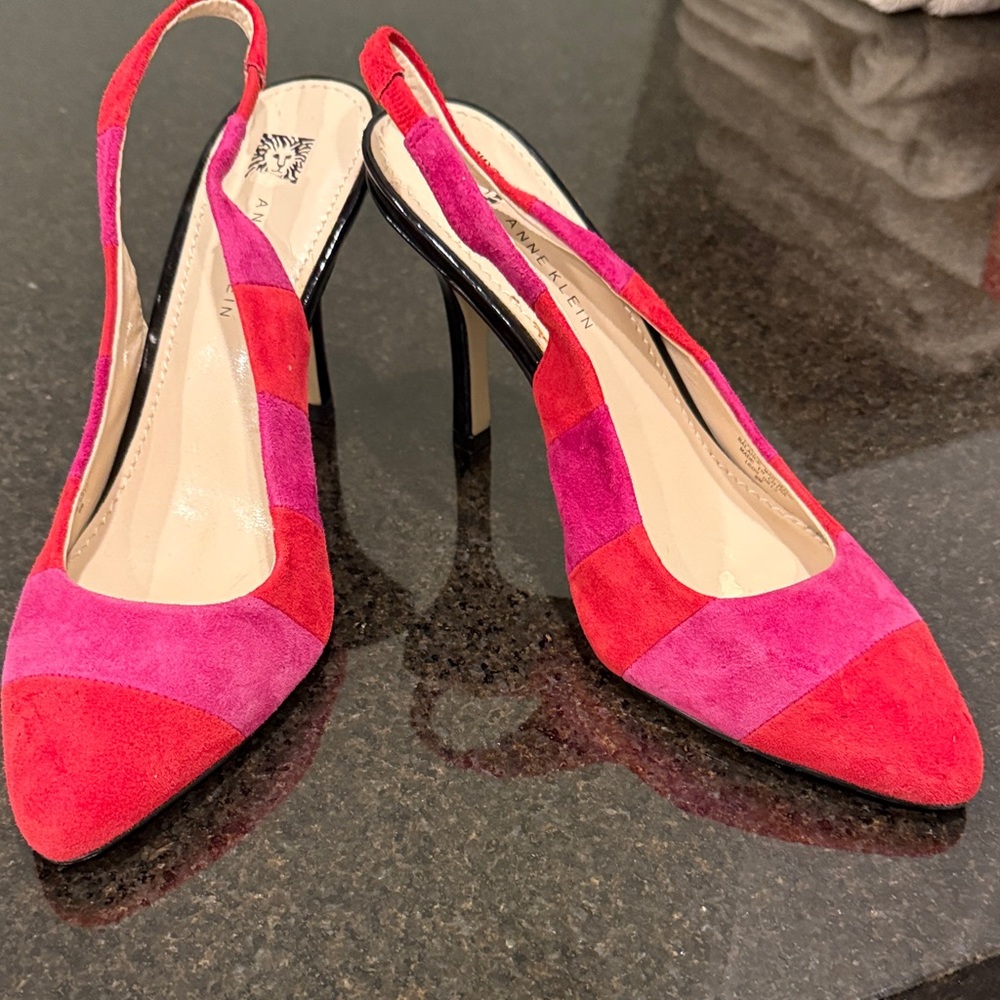Anne Klein Red and Pink Suede Slingback Heels